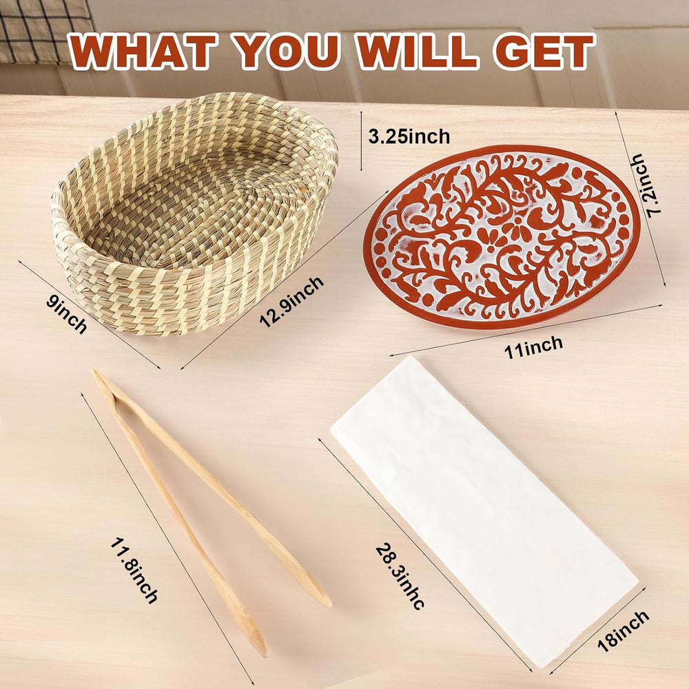 Hostess Terracotta Bread Warmer Basket with Stone Set, Serving Bread Baskets ...