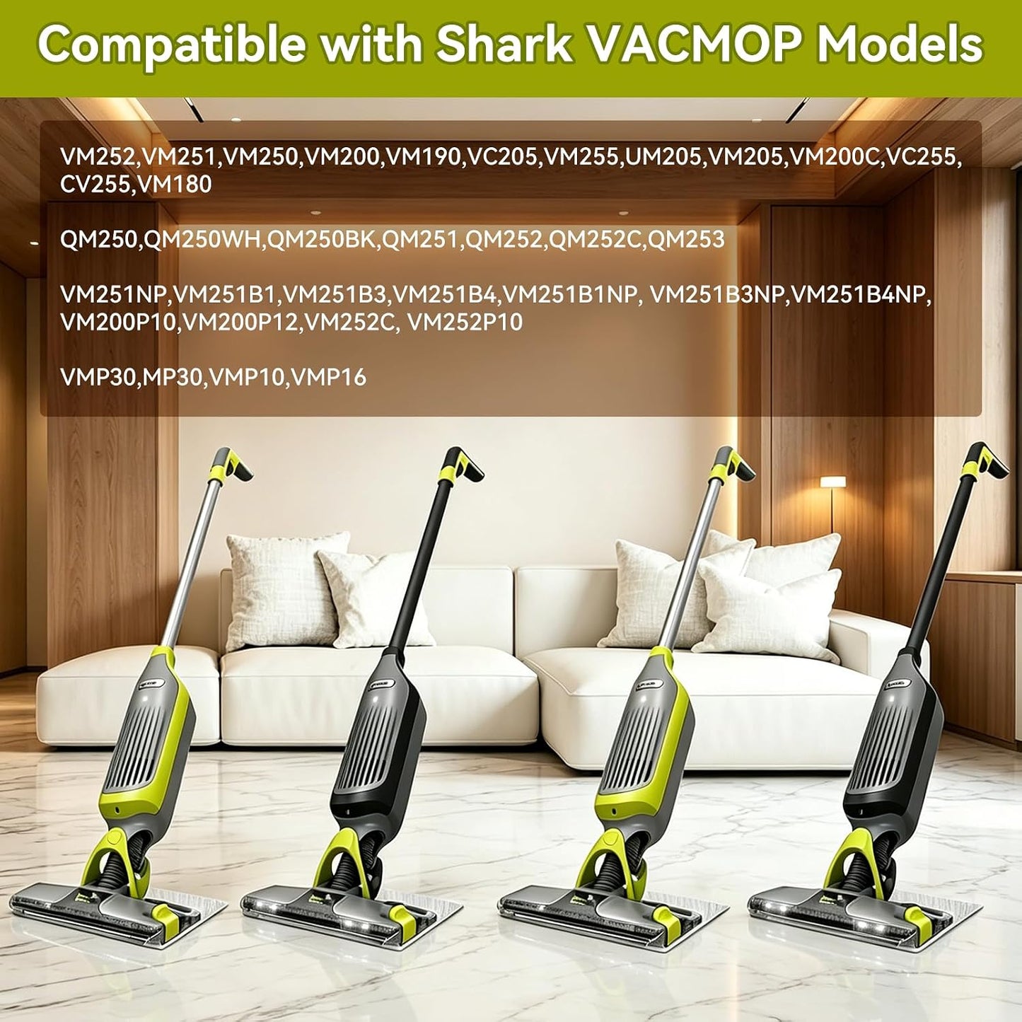 4 Pack for Reusable Shark Vacmop Replacement Pads, for Shark Vacmop Pro Vm252 Vm251 Vm250 Vm200 Vm190 Vc205 Qm250 Vm200p12 Vmp30 Vmp10 Vmp16 Model, for All Hard Floor Cleaning.