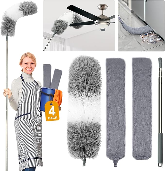 4 Pcs Dusters for Cleaning, 2 in 1 Microfiber Dusters and Retractable Gap Dust by AURUZA