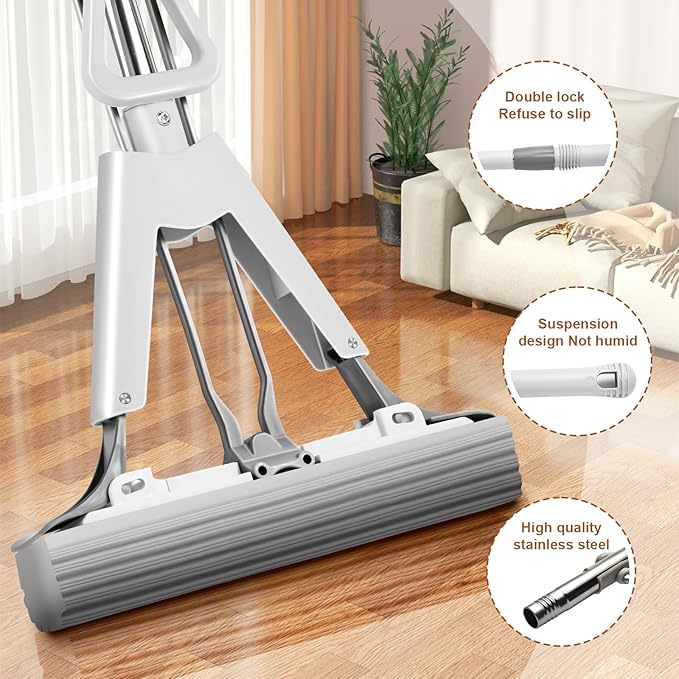 Sponge Mop for Kitchen Bathroom Garage Floor Cleaning Telescope Handle - Image 2