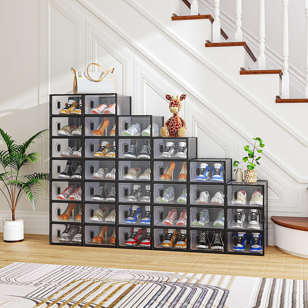 32 Pcs Stackable Shoe Storage Boxes,Small Plastic Mesh Shoe Box Set,Freely Co...