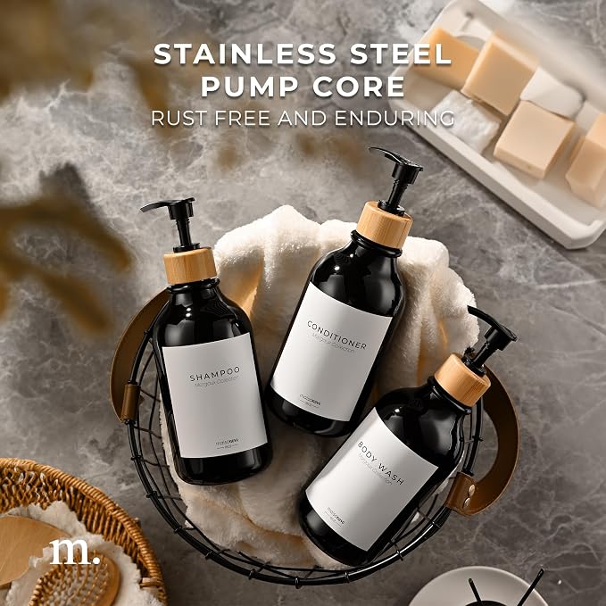 MaisoNovo Refillable Shampoo and Conditioner Bottles | 16.9 fl oz Set of 3 - Image 4