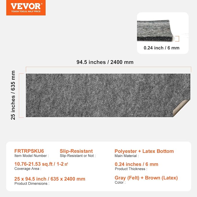 VEVOR Slip-Resistant Rug Pad, Protective Cushioning Carpet Pad, 1-2㎡ Area - Image 7