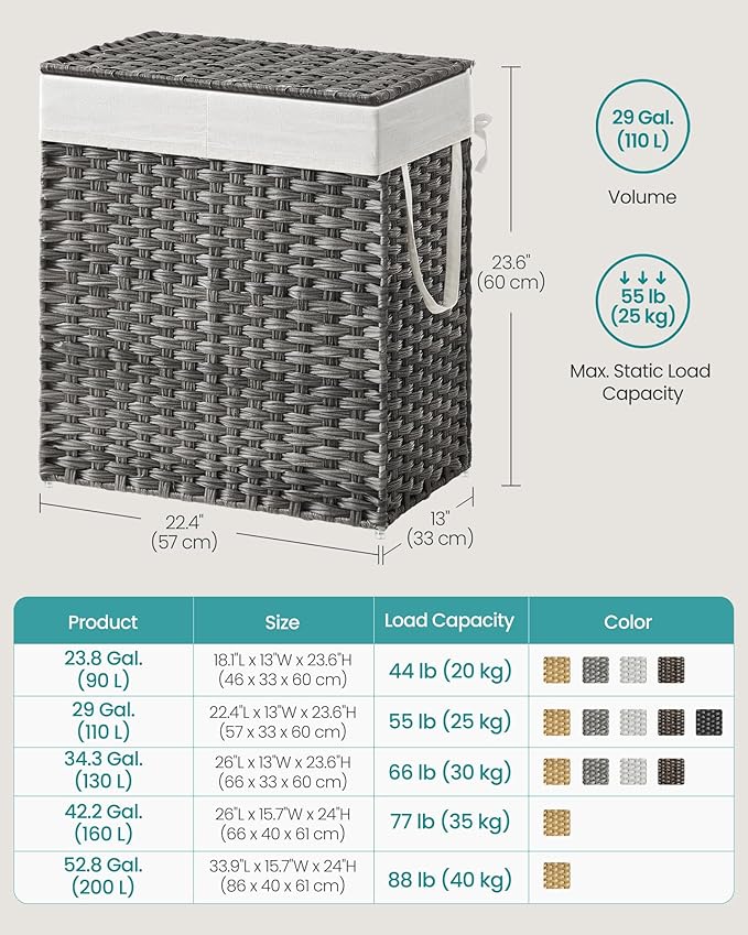 SONGMICS Laundry Hamper with Lid, 110L Clothes Hamper with 2 Removable Liner - Image 6