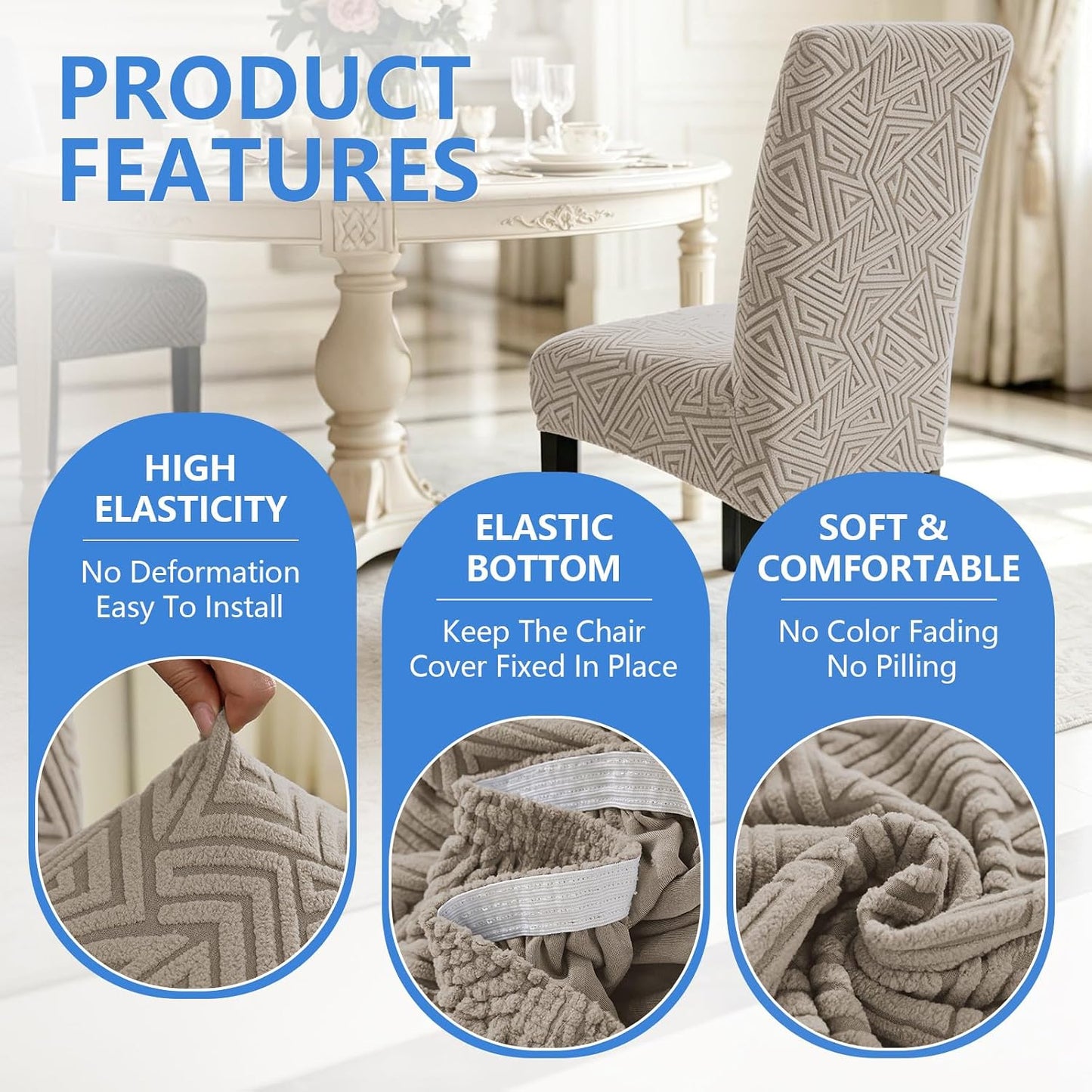 Dining Room Chair Covers Set of 4, Stretch Chair Covers for Dining Chairs, Parsons Chair Slipcover Washable, Chair Cover for Kitchen, Living Room, Restaurant, Banquet (Khaki)