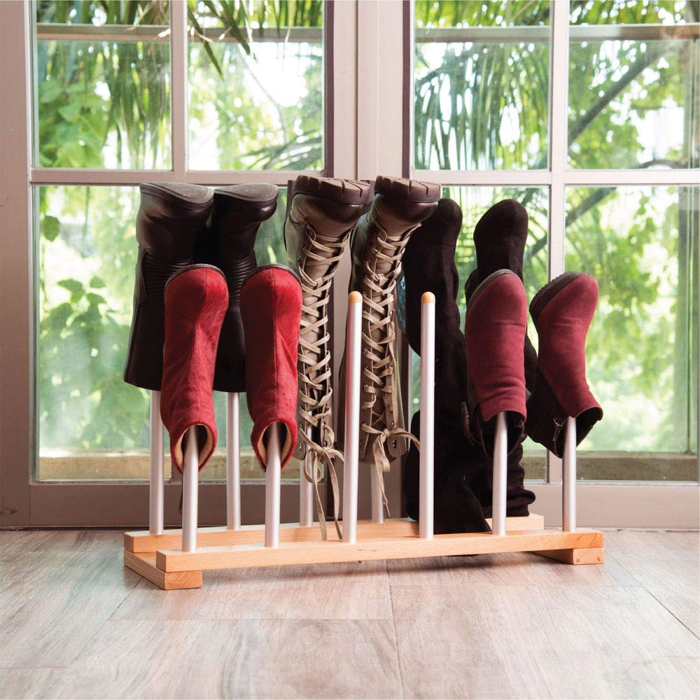 6 Pairs Birch Wood Boot Rack Free Standing Organizer, Easy to Assemble, Woode...
