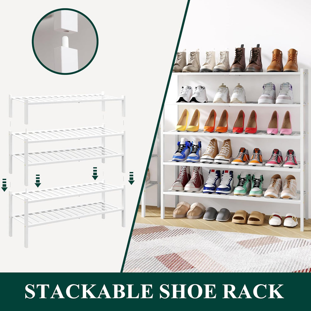 Smiry Bamboo Shoe Rack, 16 Vertical Slats, 3 Tier - 33.7" Wide, White
