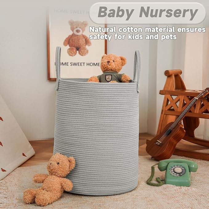 Large Woven Laundry Basket Hamper, 80L Cotton Rope Storage Bin - Image 2