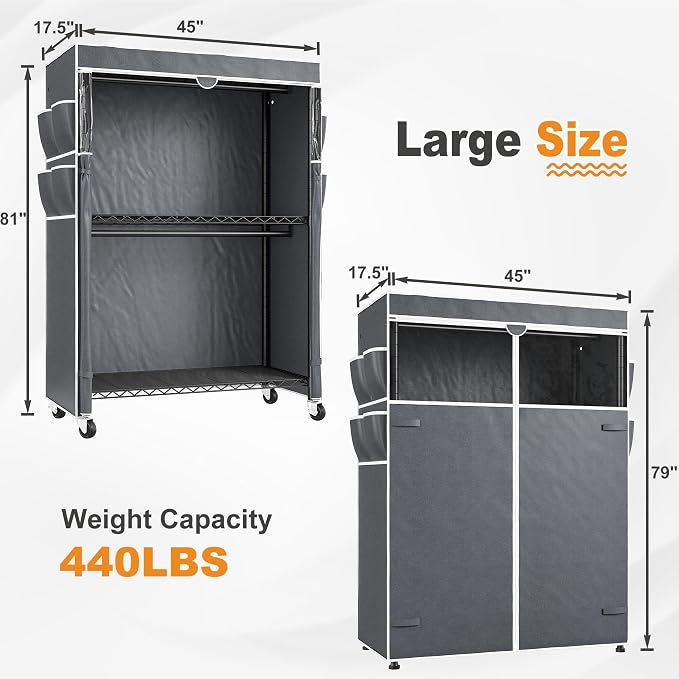 Raybee Clothes Rack with Cover, Portable with Wheels and Adjustable Feets - Image 4
