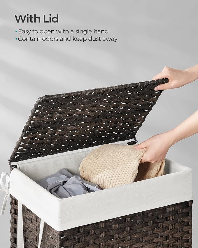SONGMICS Laundry Hamper with Lid, 23.8 Gallon Synthetic Rattan Clothes Laundry - Image 3
