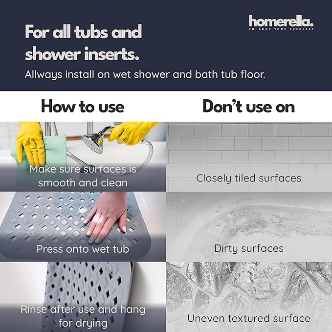 homerella® Bathtub Mat Non Slip 35x16, Incl. Hooks - Image 6