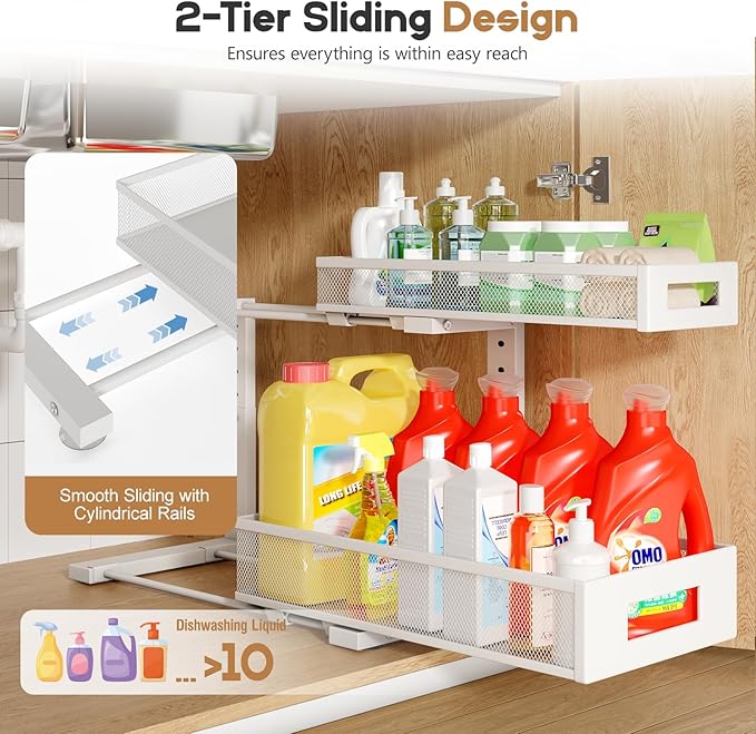 2 Pack 17IN Depth Under Sink Storage Organizer, Large 2-Tier Elegant Mesh Pull - Image 4