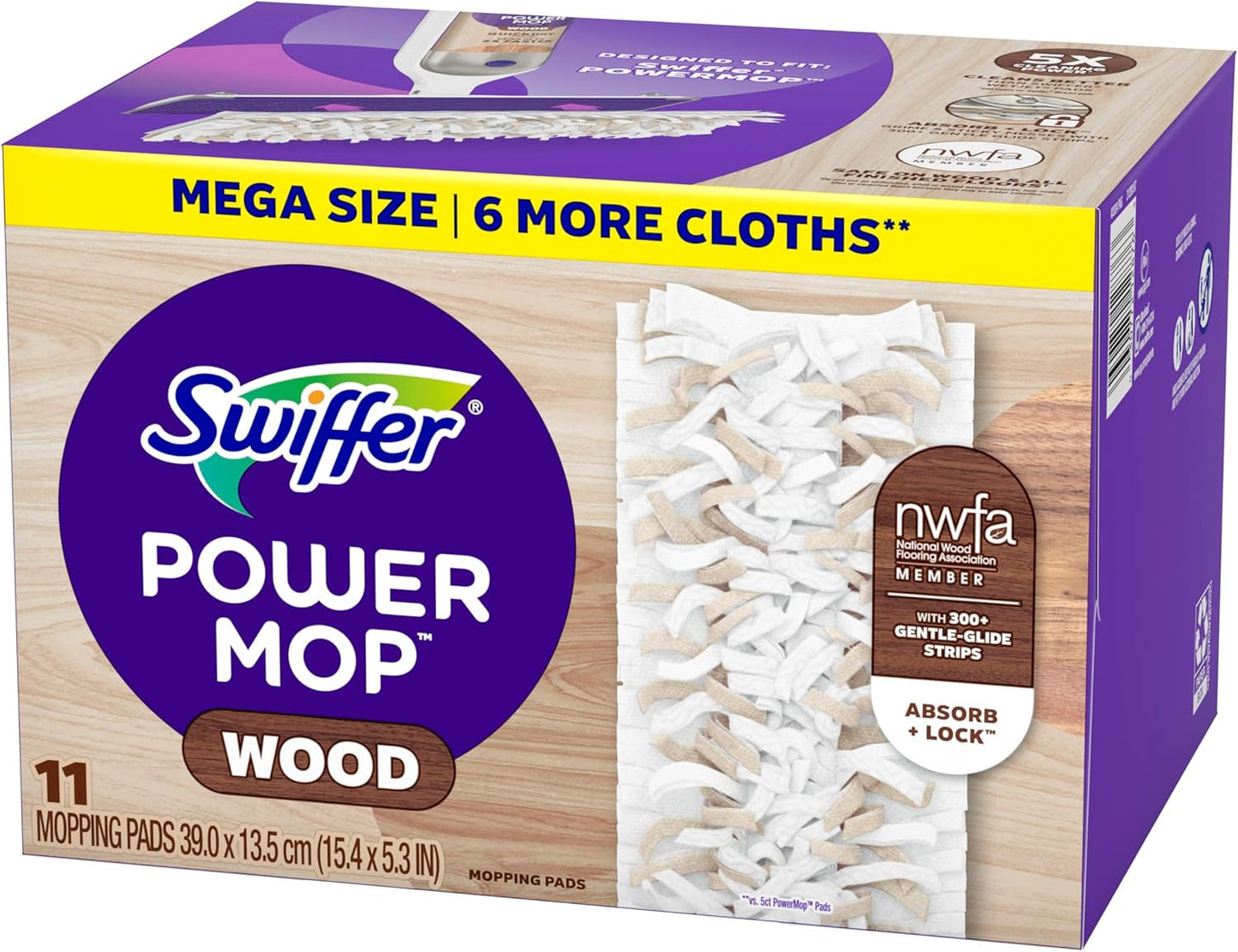 Swiffer PowerMop Wood Mopping Pad Refills for Floor Cleaning, 11 Count
