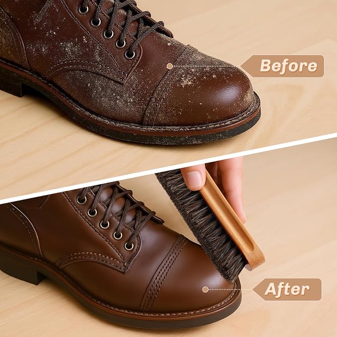 4 Pcs Horsehair Shine Shoes Brush Kit Polish Dauber Applicators Cleaning - Image 4