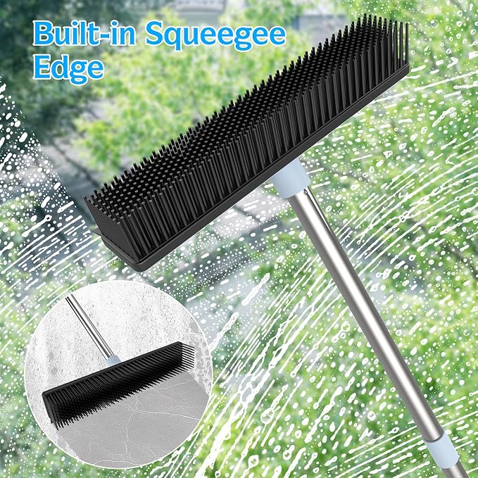 Rubber Broom Carpet Rake for Pet Hair Removal, Fur Remover Broom - Image 3