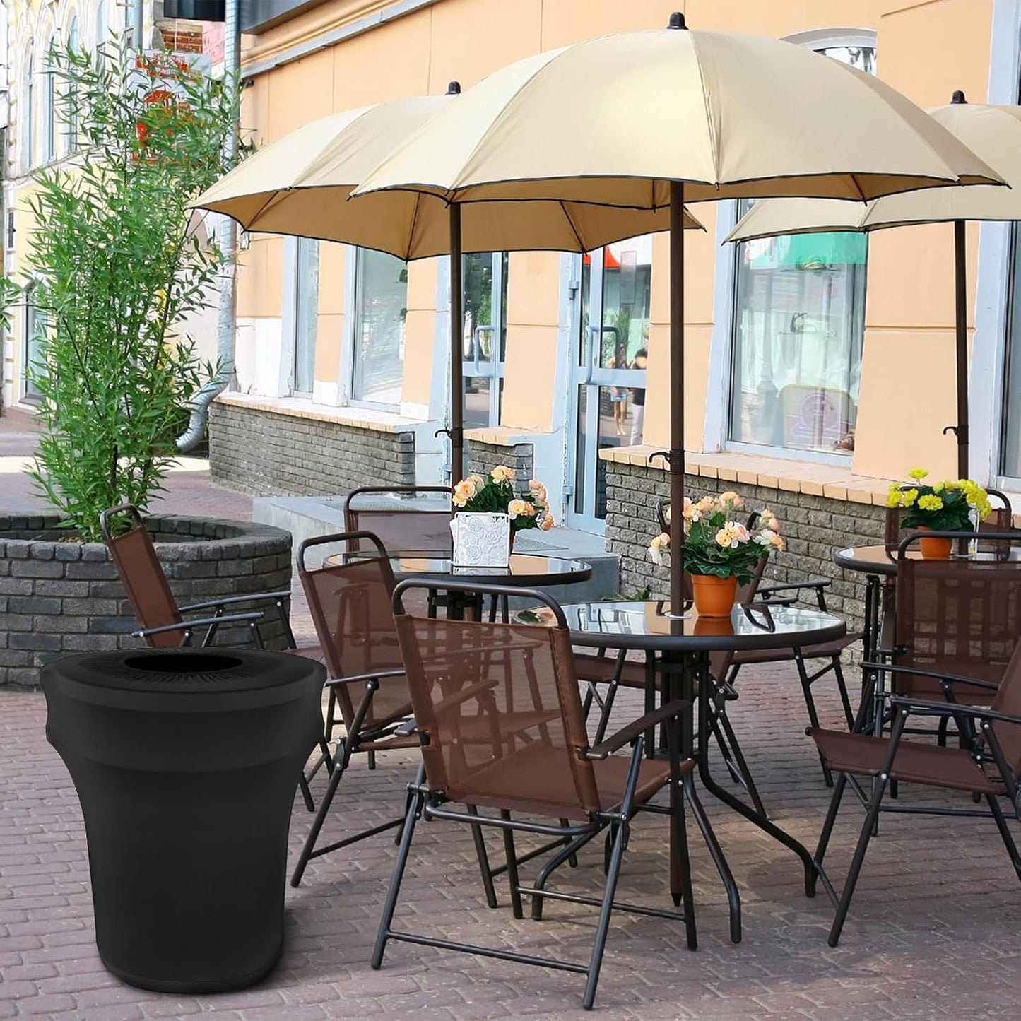 BSTKEY 44 Gallon Stretch Spandex Trash Can Cover, 10 Pack Outdoor Fitted Waste Container Cover Round Garbage Can Covers for Wedding Party Commercial Fundraiser Decor, Without Trash Can (Black)