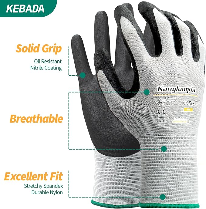 6-Paris Medium Work Gloves for Men and Women, Nitrile Coated Safety Protective - Image 2