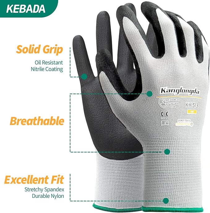 6-Paris XL Work Gloves for Men and Women, Nitrile Coated Safety Protective - Image 2