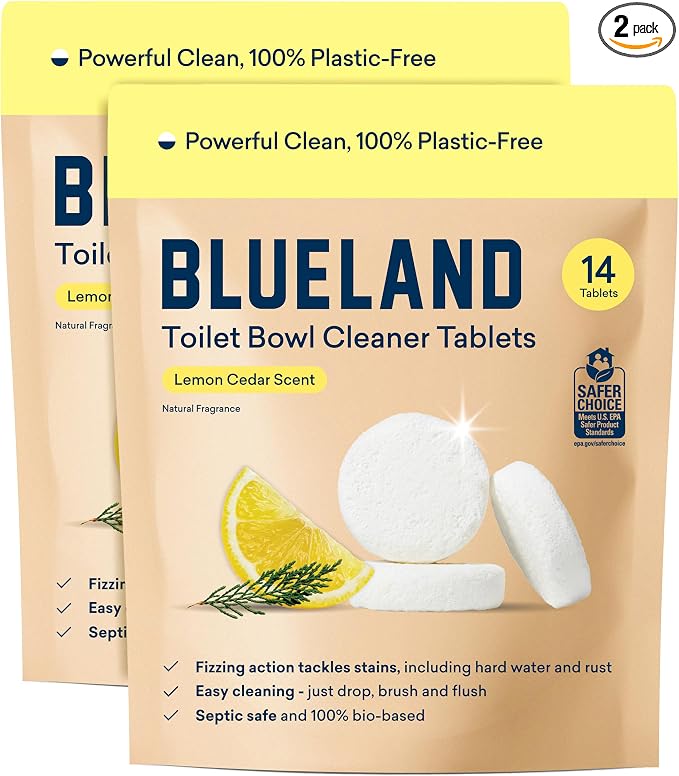 BLUELAND Toilet Bowl Cleaner Tablets, Lemon Cedar, Plastic-Free, No Harsh by BLUELAND