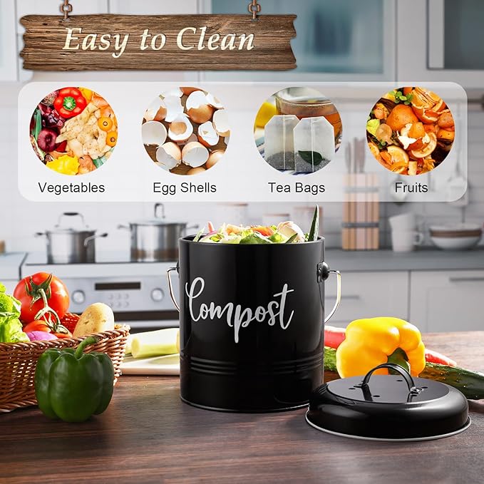 Compost Bin Kitchen, 1.3 Gallon Farmhouse Kitchen Compost Bin Countertop - Image 4