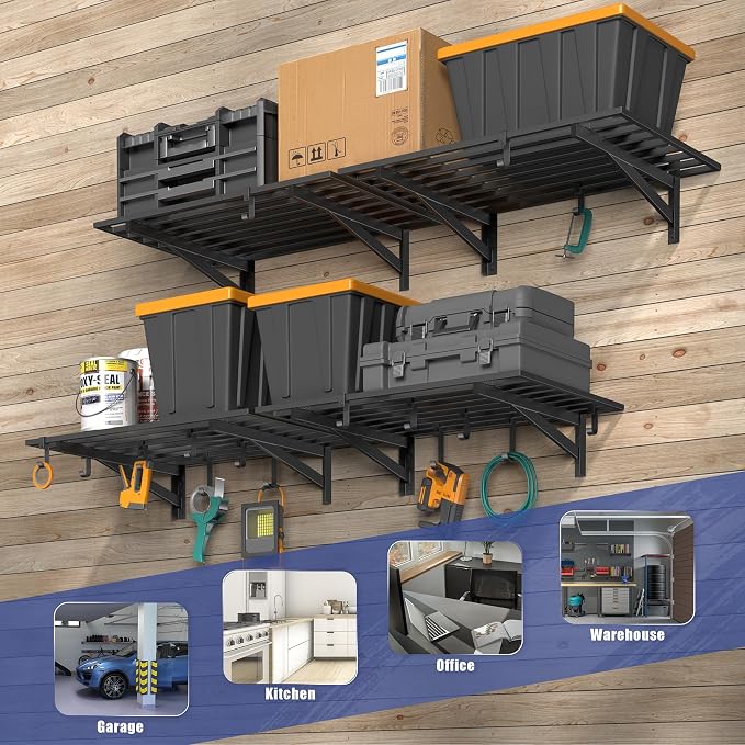 4-Pack 2x3ft Garage Shelving Wall Mounted, 800LB Capacity - Image 6