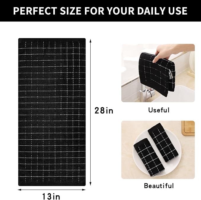 Homaxy 100% Cotton Terry Kitchen Towels, Checkered Designed, Soft and Super - Image 5