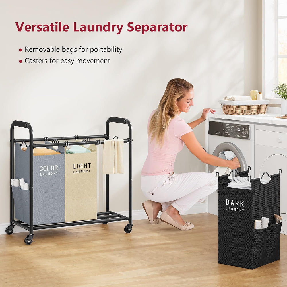 Tajsoon 3 Bag Laundry Sorter Cart, Laundry Hamper 3 Section, 3 Colors