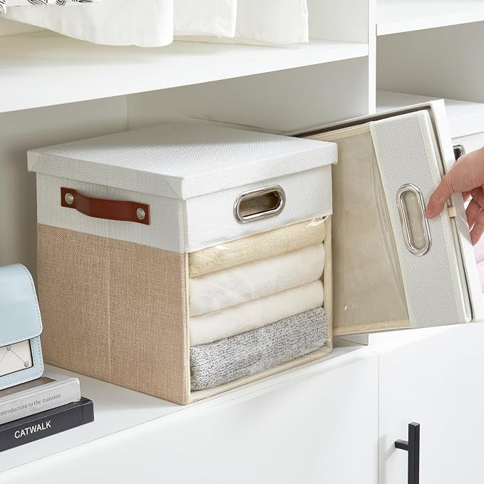 Fabric Storage Cubes with Clear Windows and Lids 11'' Foldable Storage Bins - Image 7