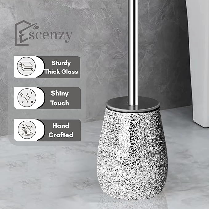 Escenzy Modern Toilet Brush and Holder Set Mosaic Glass | Non-Rustic Stainless - Image 2