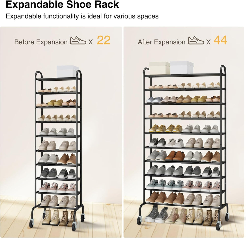 STO STO Expandable Shoe Rack, 10-Tier Metal Tall Shoe Rack for Garage, Up to ...
