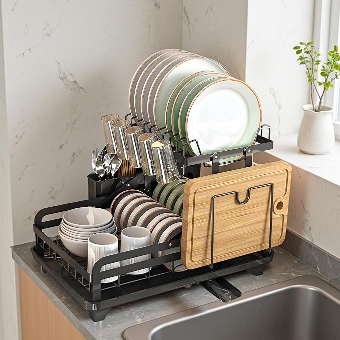 Dish Drying Rack Large 2 Tier Carbon Steel Dish Rack by Storvive
