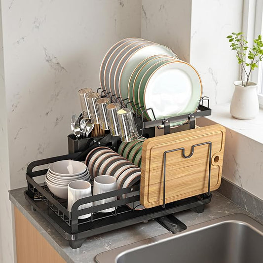 Dish Drying Rack Large 2 Tier Carbon Steel Dish Rack by Storvive