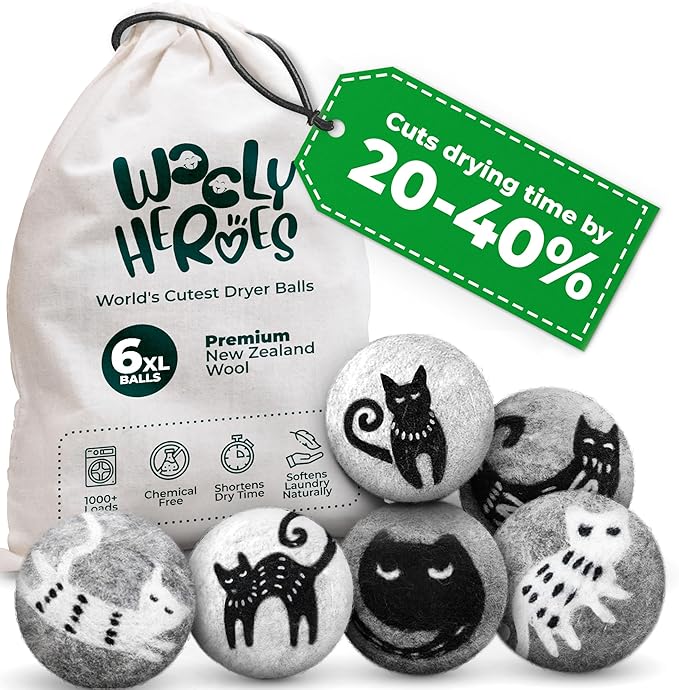 No More Dryer Sheets! Reusable Wool Dryer Balls XL 6-Pack by WOOLYHEROES