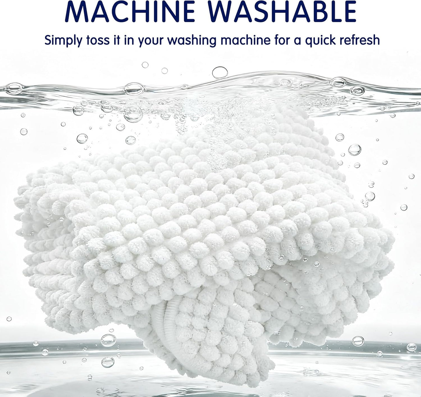 SUBRTEX Bathroom Rugs Chenille Bath Rug Soft Short Plush Bath Mat Soft Shower Mat Water Absorbent Shower Mat Quick Dry Machine Washable(White,18" x 24")