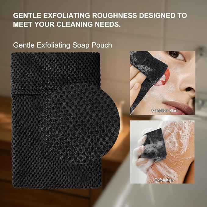 2 Pack Soap Bag Gentle Roughness, Bar Soap Pouch Saver Pocket, Body Scrubber - Image 3