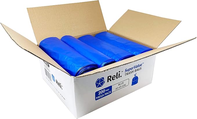 Reli. SuperValue 40-45 Gallon Recycling Bags | 200 Count | Blue Trash Bags | - Image 2