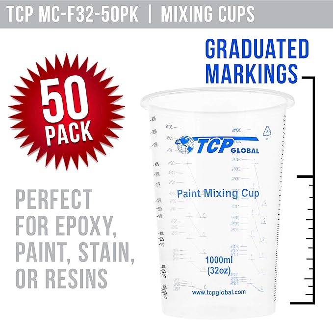 TCP Global 32 oz. Graduated Plastic Mixing Cups - Image 2
