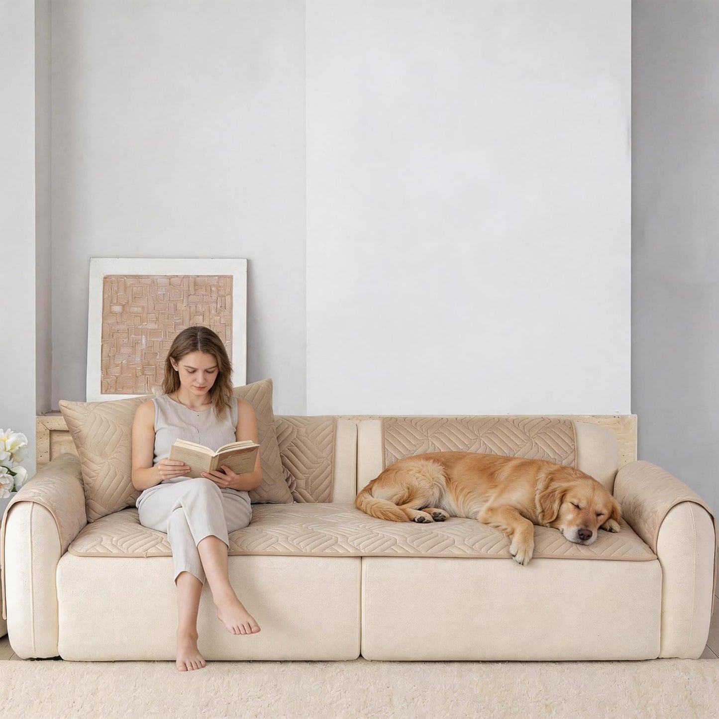 Washable Couch Cover for Pets Dogs, Non-Slip Waterproof Pet Sofa Protector for 3-Cushion Sectional, L-Shaped Sofa & Loveseat(1PC/27.6"x70.9",Light Coffee)