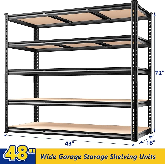 REIBII 48" W Garage Shelving Heavy Duty, 3000LBS Storage Shelves, 5-Tier - Image 2
