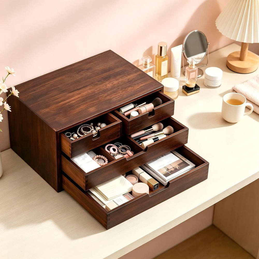 DEAYOU Bamboo Desk Organizer, 100% Natural Bamboo Desktop Drawer Organizer, D...