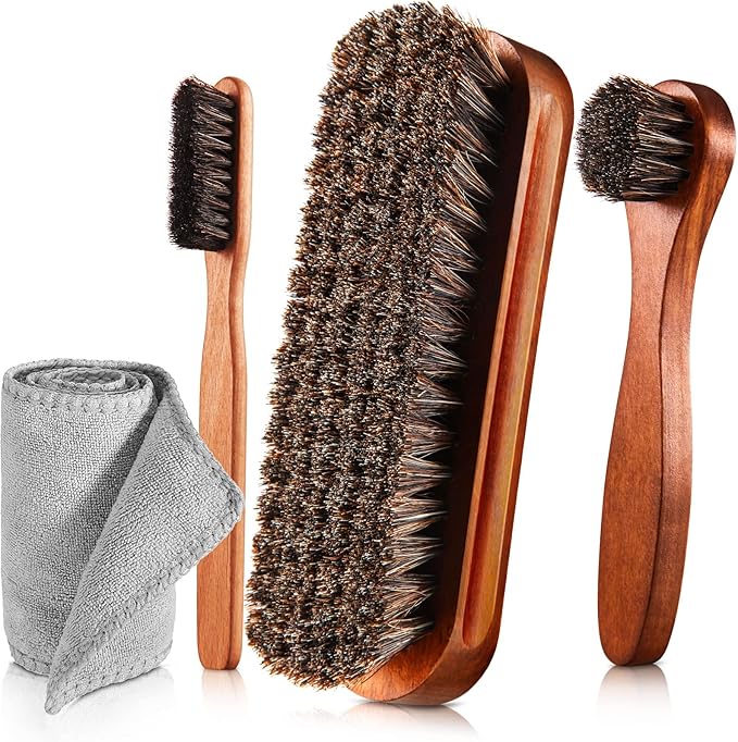 4 Pcs Horsehair Shine Shoes Brush Kit Polish Dauber Applicators Cleaning by ZJoey
