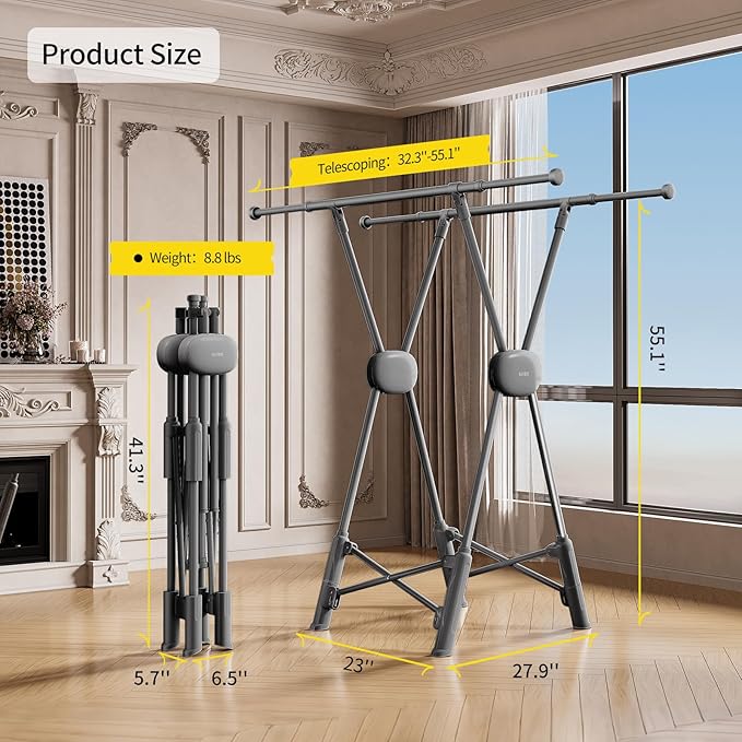 BIREN Clothes Drying Rack Heavy Duty Clothing Racks Extending Laundry Rack Two - Image 6