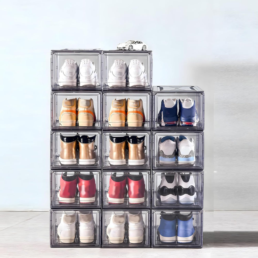 12 Pack Acrylic Clear Shoe Boxes– Ultra Clear Plastic Stackable Sneaker Stora...
