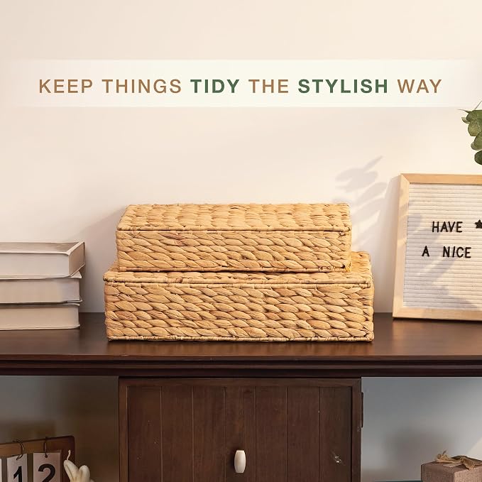 Set of 2 Wicker Baskets with Lid - Image 3