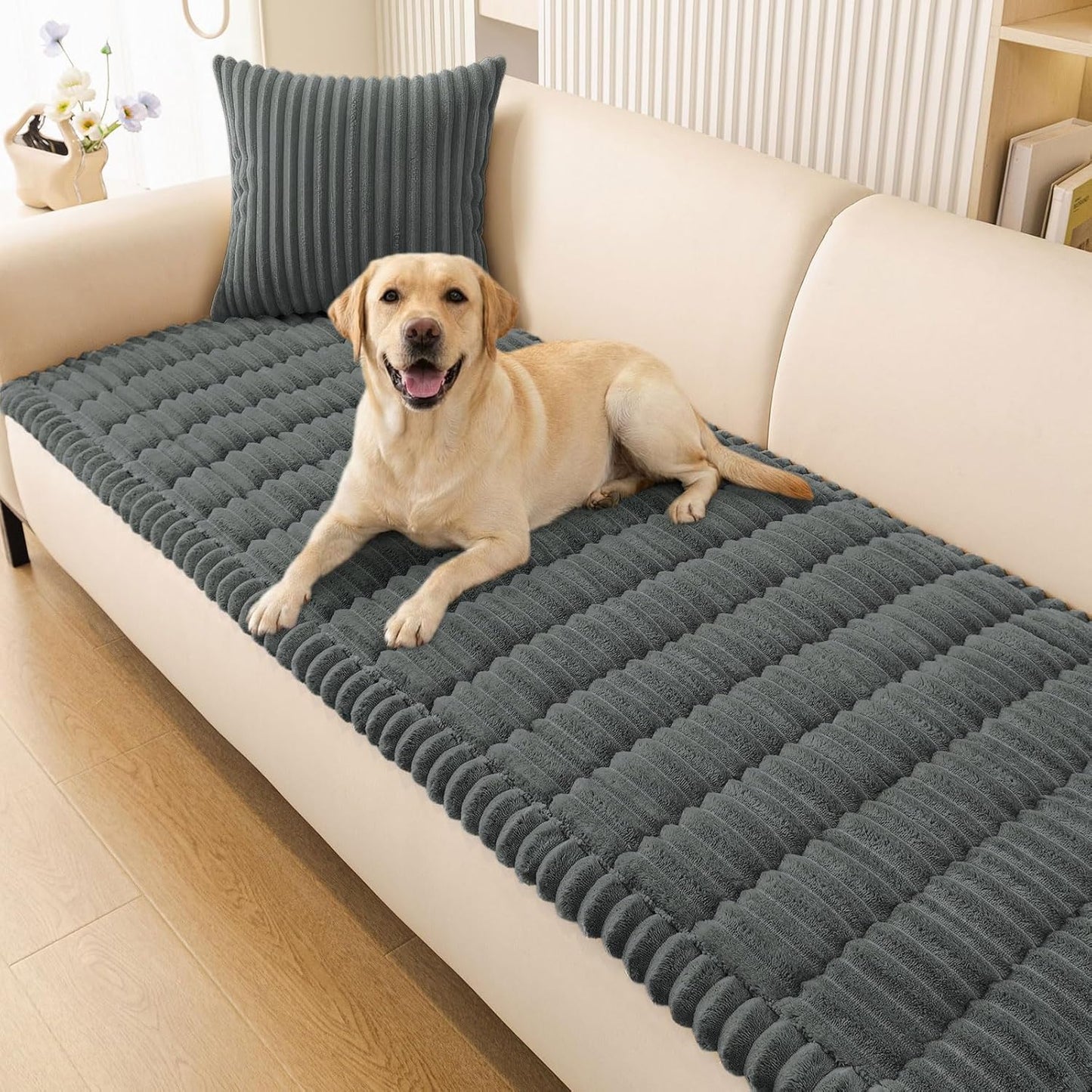 Smiry Couch Cover for Dogs, Non Slip Washable Sofa Protector for Pets, Soft Furniture Cover for Pet, Stylish Sofa Covers, Cozy Protect Against Fur, Dirt & Everyday Messes (Dark Grey, 27.6" x 59")