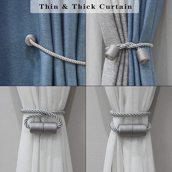 6 Pack Grey Strong Magnetic Curtain Tiebacks Outdoor Elegant Decorative Tie - Image 5