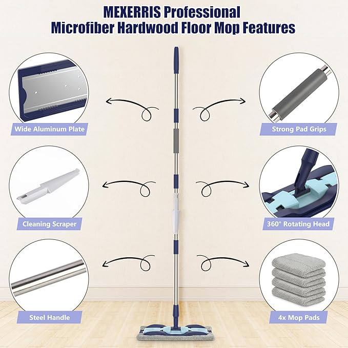 MEXERRIS Microfiber Floor Mop for Hardwood Laminate Tile Floor Cleaning: - Image 2