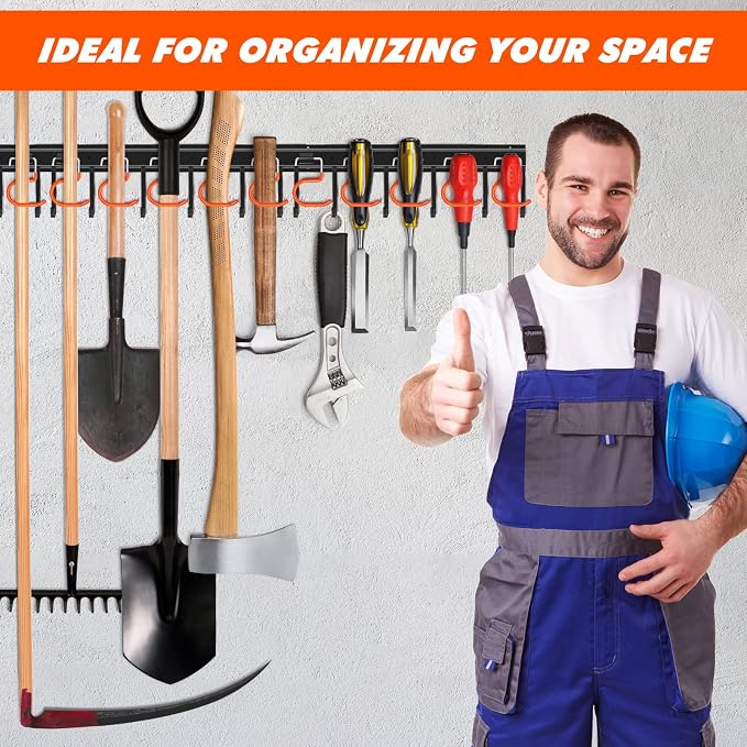 51'' All Metal Garden Tool Organizer Adjustable Garage Tool Organizer Wall - Image 7