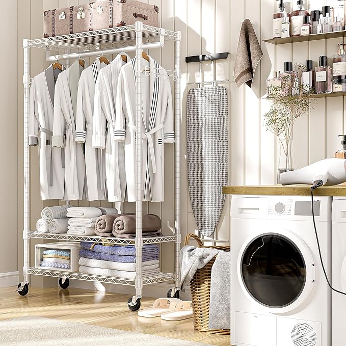 Heavy Duty Rolling Garment Rack 3 Tiers Adjustable Wire Shelving Clothes Rack - Image 5