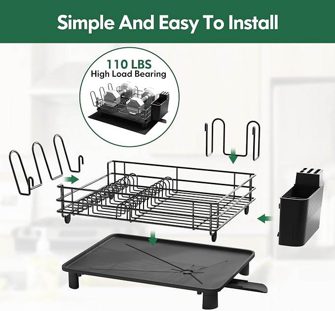 JASIWAY Stainless Steel Black Dish Drainers Drying Rack - Image 7